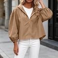 thumbnail image 5 of Qingpeng Womens Lightweight Zipper Up Hooded Jacket Balloon Sleeves Elastic Cuffs Casual Tops for Spring Fall Wear and Outdoor Activities, 5 of 6