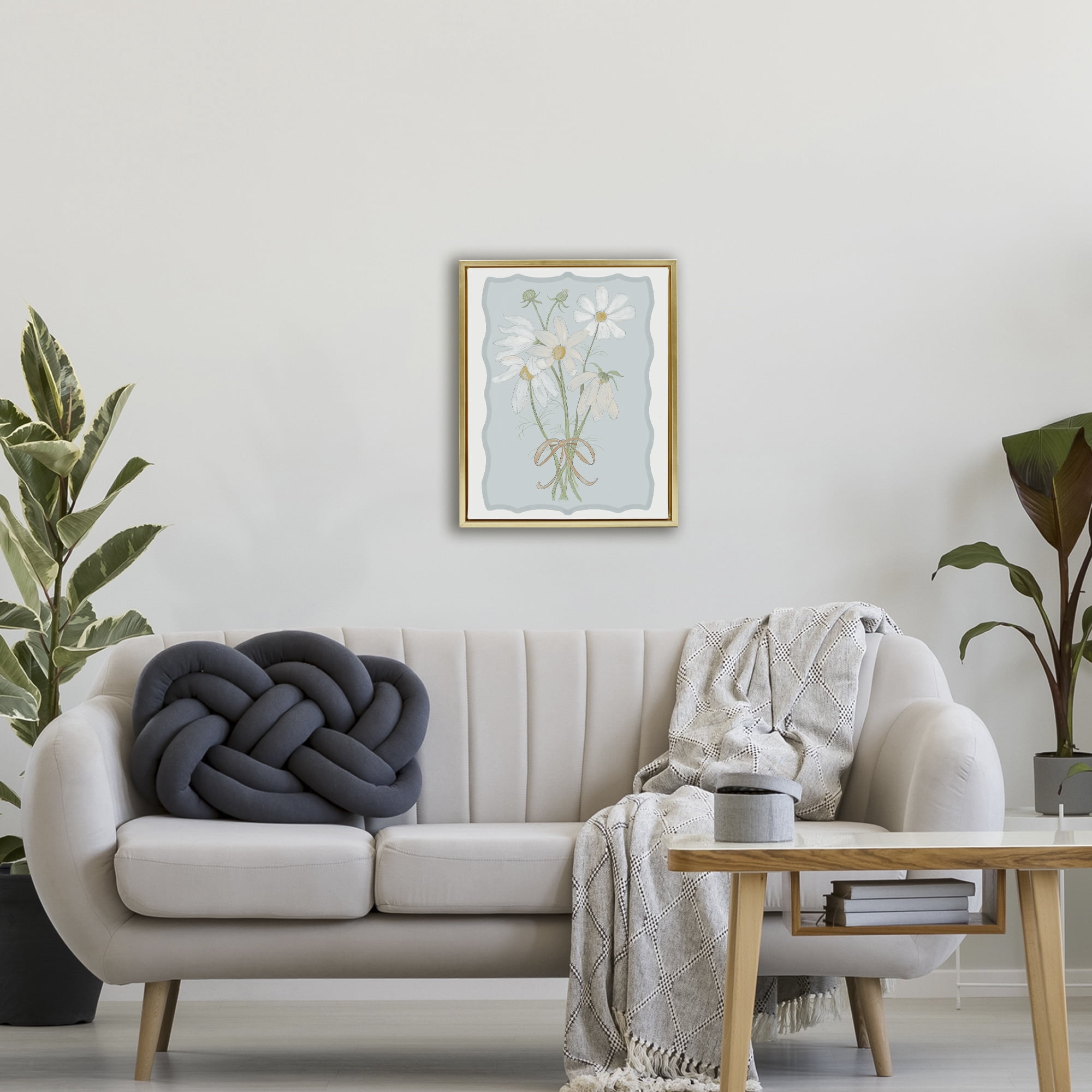 Spring Clippings Daisies Gold Framed Floater Canvas Wall Art, design by Leslie Hermosa