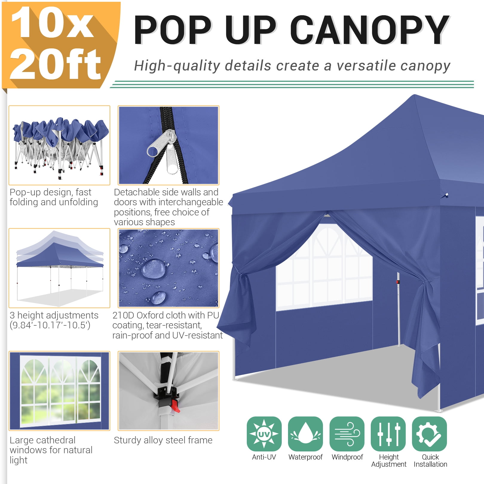 HOTEEL 10' x 20' Pop up Canopy Tent,Heavy Duty Waterproof Commercial Instant Gazebo,Outdoor Canopy for Party,Wedding,Event,Backyard,White