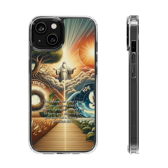 DistinctInk Hybrid (Acrylic / TPU) Clear Slim Fit Case for Apple iPhone 13 MINI (5.4" Screen) - "For I Know the Plans: Jeremiah 29:11 Offers Hope and Prosperity"