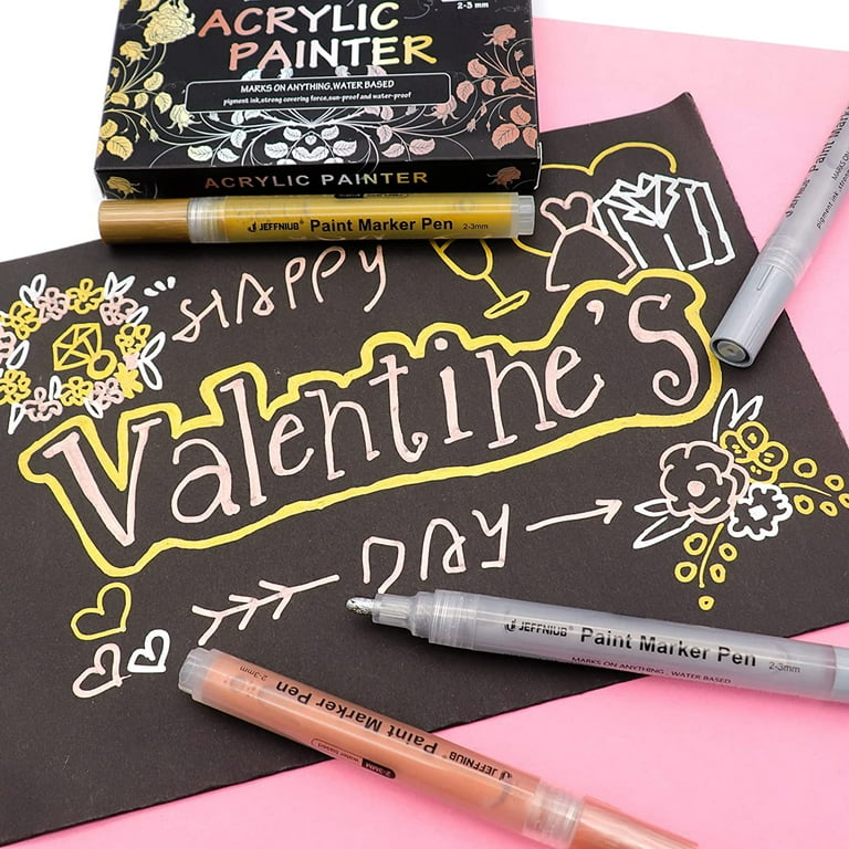 Gold Paint Pens with Silver,Rose Gold, Acrylic paint Pens for Rock