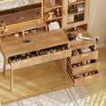 thumbnail image 3 of Coiffeuse avec Lumières et Prise de Courant, Grande Coiffeuse Moderne à Cannelures avec Miroir Hd Éclairé de 30 Po, 5 Tiroirs et Tablette de Rangement Table de Toilette, 3 of 8