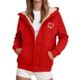 thumbnail image 2 of Womens Jacket Zip Up Hooded Hoodie Winter Warm Soft Thermal Jackets Coats Outdoor Sports Pullover with Pockets Trench Coat Women Red XXXL, 2 of 4