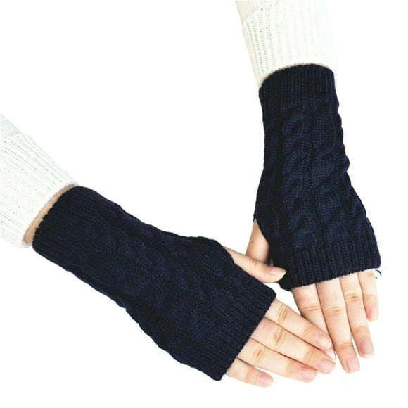 1 Pair Women Winter Gloves Crochet Knitting Mittens Warm Half Fingers Solid Color Elastic Anti-slip Gloves Twist Pattern Women Gloves Unisex Hands Warmer