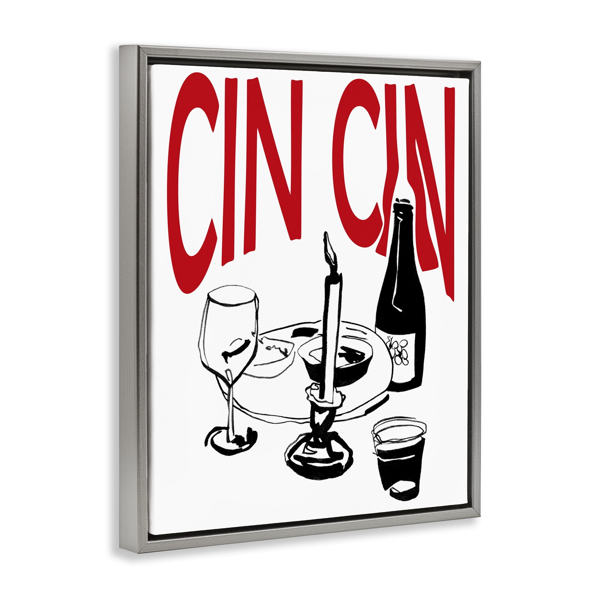 Stupell Industries Cheers Cin Cin Wine Food & Beverage Painting Gray Floater Framed Canvas Art Print Wall Art, 25 x 31