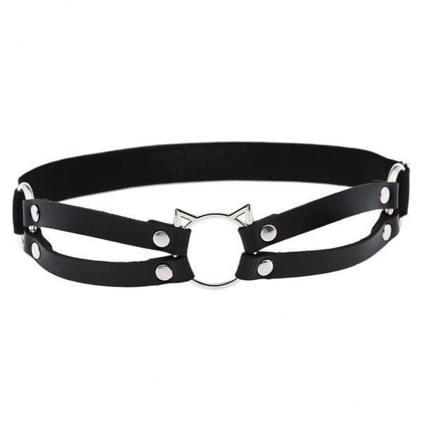2x Liga de Pierna Elástica de Cuero Diseño de Gato Banda de Muslo Arnés Corporal Accesorios para Fiesta Zulema Correas de cinturón de liga de pierna elástica