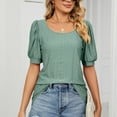 thumbnail image 6 of Green XXL WIZUTIZ Womens Blouse Sales Cotton Blend Fashion Ultra Soft Trendy Tshirt Ladies Linen Crew Neck Shirts Cozy Style Solid Tops Vintage Plain Tshirts Pure Colour Short Sleeve Tee T-, 6 of 6