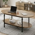 thumbnail image 5 of M optimized Oval Coffee Brown Table Unique Tea Table 47.2" Cocktail Table Low Storage Coffee Table 2 Tier Vintage Center Table for Living Room Office Rustic Mid Century, 5 of 6