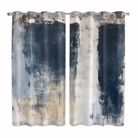 Navy Blue Grey Kitchen Curtains 84 Inch Length, Modern Abstract Art Rustic Grommet Top Bedroom Living Room Curtains, Light Filtering Cafe Curtain Drapes 2 Panels Set 104''x84''