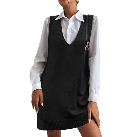 Zeagoo Oversized Sweater Vest V Neck Sleeveless Sweaters for Women Casual Soft Knit Solid Color Tops