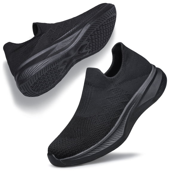 YHOON Women's Walking Sneakers Lightweight Breathable Slip on Tennis Shoes Casual Fashion Running Sneakers All Black Size 5