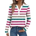 thumbnail image 2 of HLKJKLS Long Sleeve Shirts For Women Striped Button Down V Neck Long Sleeve Loose Fit Plaid Polka Tee Polyester Spandex Pink S-3Xl, 2 of 5