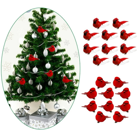 Sunjoy Tech Artificial Red Birds with Clip Simulated Foam Bird Adornment Ornament Birds Crafts Tree Home Outdoor Decorations Christmas Birds Pack of 10