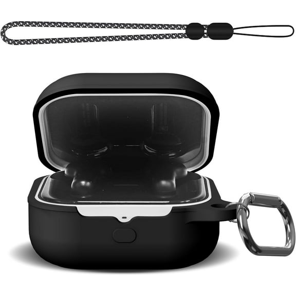 Silicone Case Compatible with Echo Buds 2023 Shockproof Protective Case Cover for All-New Echo Buds (2023 Release) Portable Scratch Resistant Cover with Carabiner and Lanyard (Black)