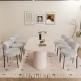 thumbnail image 3 of 63" Oval Dining Table Set for 6, Wooden Dining Roon Table and 6 Cushioned Chairs, Modern Dining Set with Curved Backrest and Waterproof Tabletop for Living Room, Cream White, 3 of 8