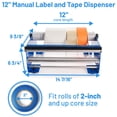 thumbnail image 4 of IDL Packaging 12" Manual Label and Tape Dispenser, 2" and Up Core Size, Adjustable Roll Width - Tabletop & Wall-Mounted Multi Roll Holder - Industrial Grade Steel Construction, 4 of 4