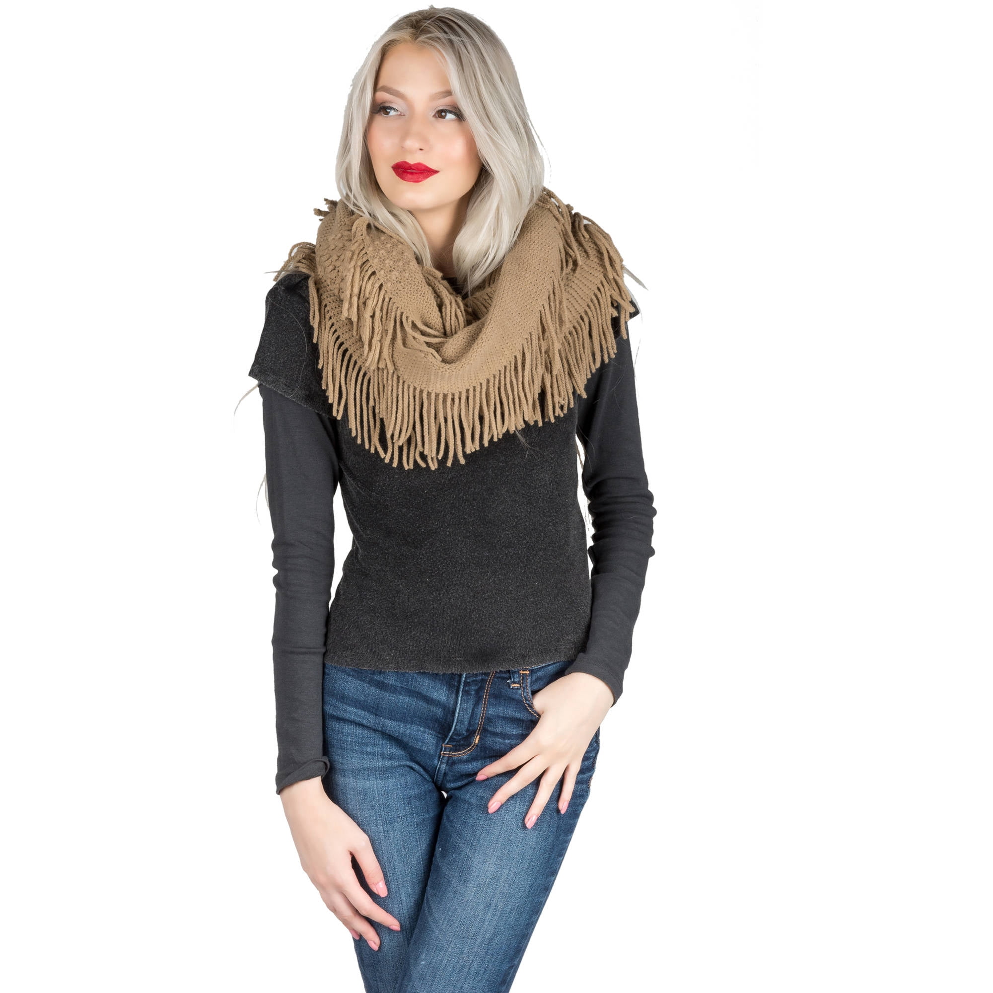 Women's Soft Woven Infinity Wrap Shawl Scarf with Frills [Adult Size]