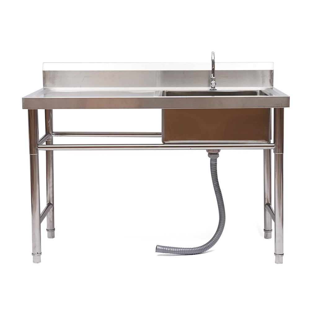 YIYIBYUS Stainless Steel Utility Sink, Commercial Freestanding Kitchen Sink Single Bowl Prep & Utility Washing Hand Basin with 180 Degree Rotation Tap