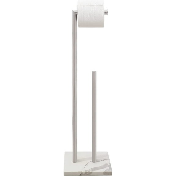 Free Standing Toilet Paper Holder Stand with Reserve, Heavy Weighted Marble Base Design, Bathroom Stands Tissue Rolls Holder, 304 Stainless Steel Brushed Nickel
