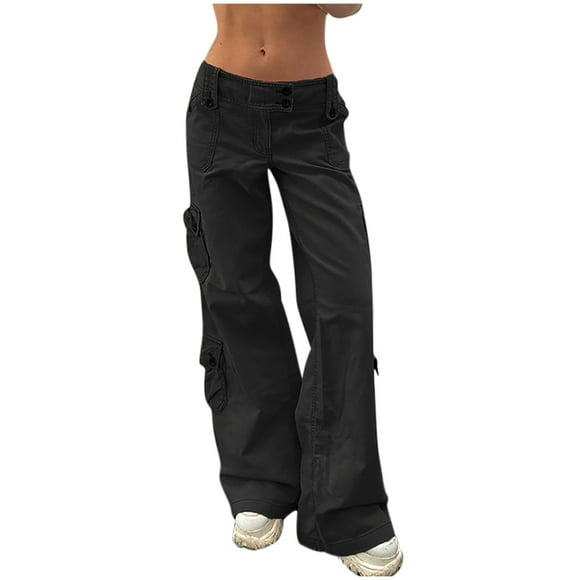 Womens Cargo Jeans Women's High Waisted Cargo Pants Travel Streetwear Baggy Stretchy Pants with Pockets Womens Skinny Jeans S-61 Black XXL