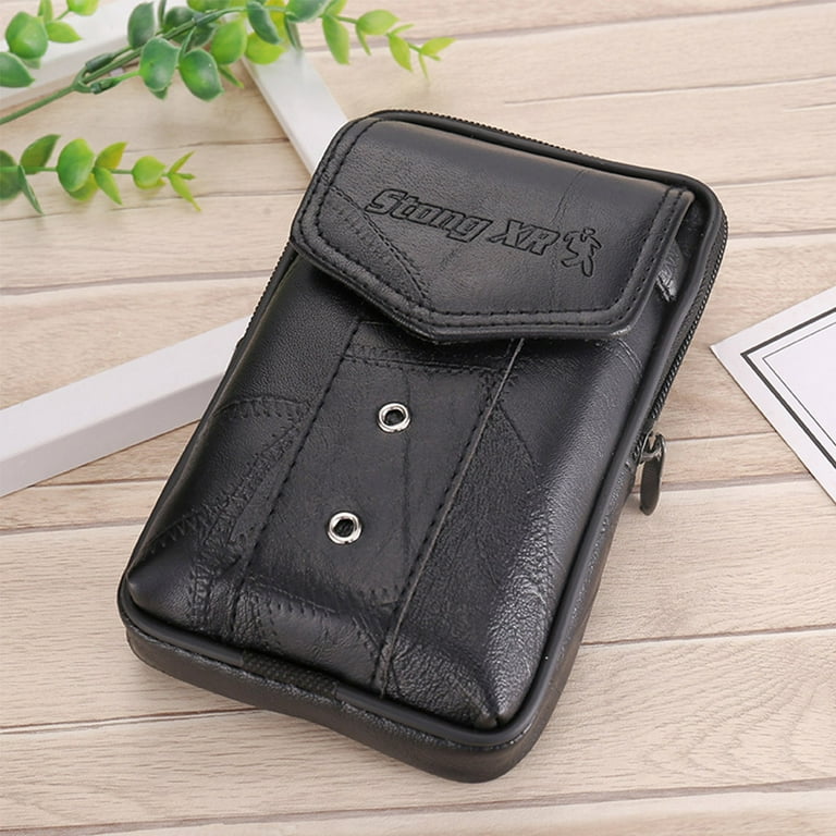 GENEMA Men Vintage Leather Waist Bag Phone Pouch Sport Belt Hip Belt Loop Holster Wallet Carry Case Purse