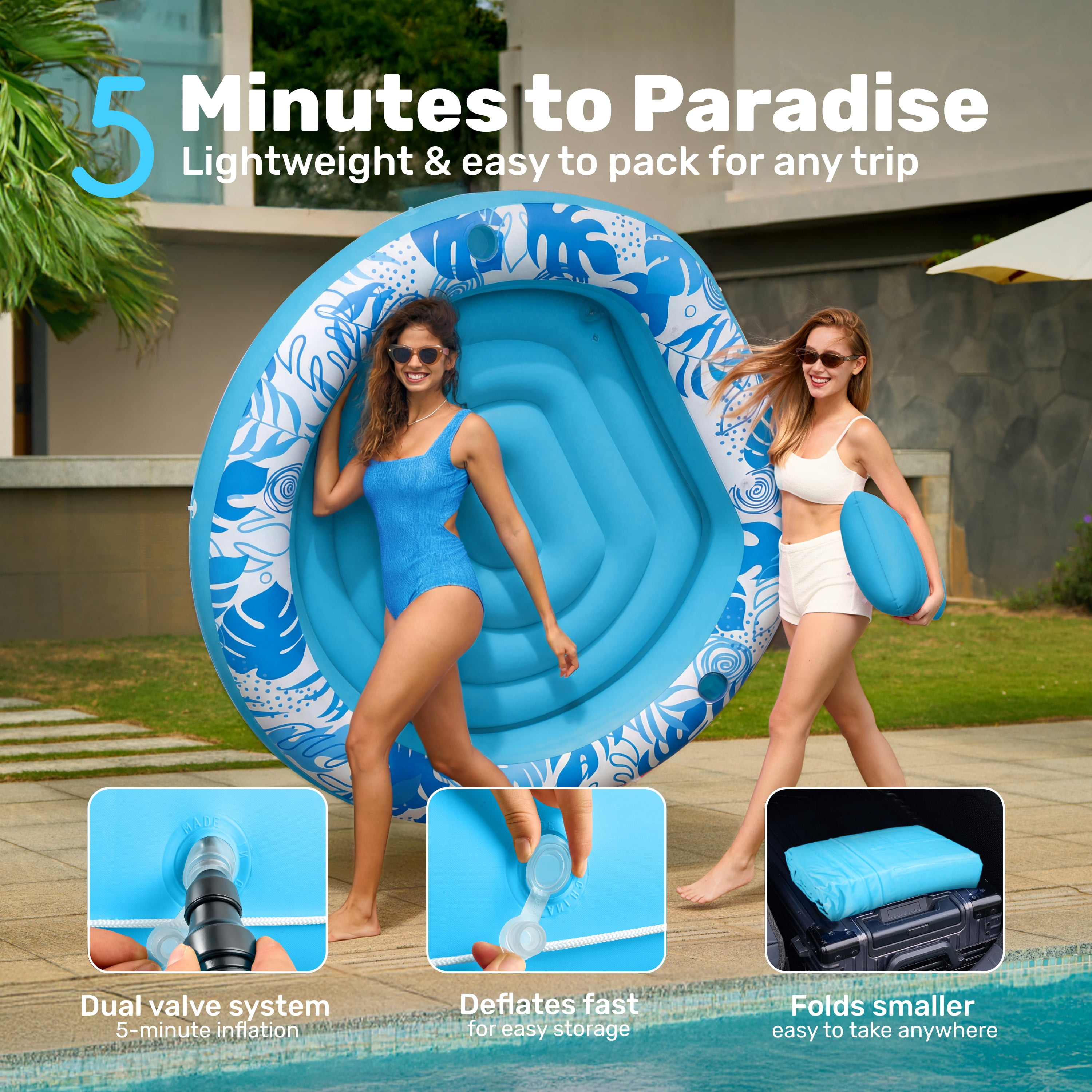 SLOOSH Inflatable Tanning Pool Lounger Float for Adults, 72" x 65" Large Suntan Tub Pool Floats Tanning Bed Blow up Pool Raft Lounge Floatie for Lake, Outdoor, Backyard, Swimming Pool