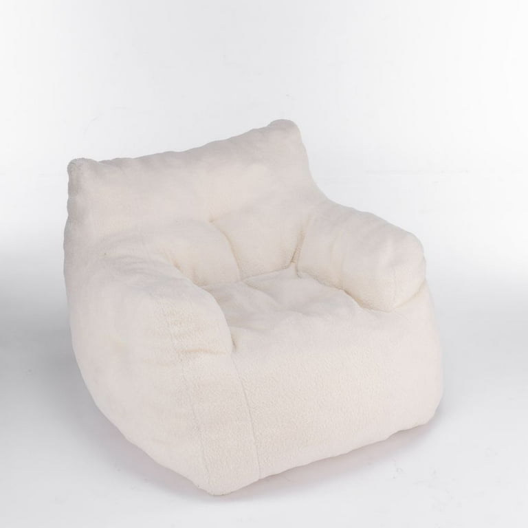 Abrihome Soft Tufted Foam Bean Bag Chair with Teddy Fabric,White 