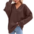 thumbnail image 2 of Women's Casual V-neck Pullover Long-sleeve Solid Color Fleece-lined Hooded Sweatshirt Top, Warm and Comfortable Hoodie for Winter Season,Coffee,2XL, 2 of 6
