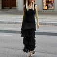 thumbnail image 2 of Maxi Fall Dress Fringe Dress for Women Maxi Bodycon Dress, Slim Fitting Knit Tiered Layered Tassel Sleeveless Party Maxi Dresses Black L, 2 of 7