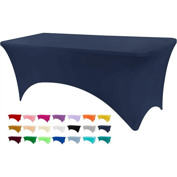 XmhyTop Table Covers for 6 Foot Tables, Spandex Table Covers 6ft, Navy Blue Table Cloths Rectangle 6ft for Events, Wedding, Banquets & Parties