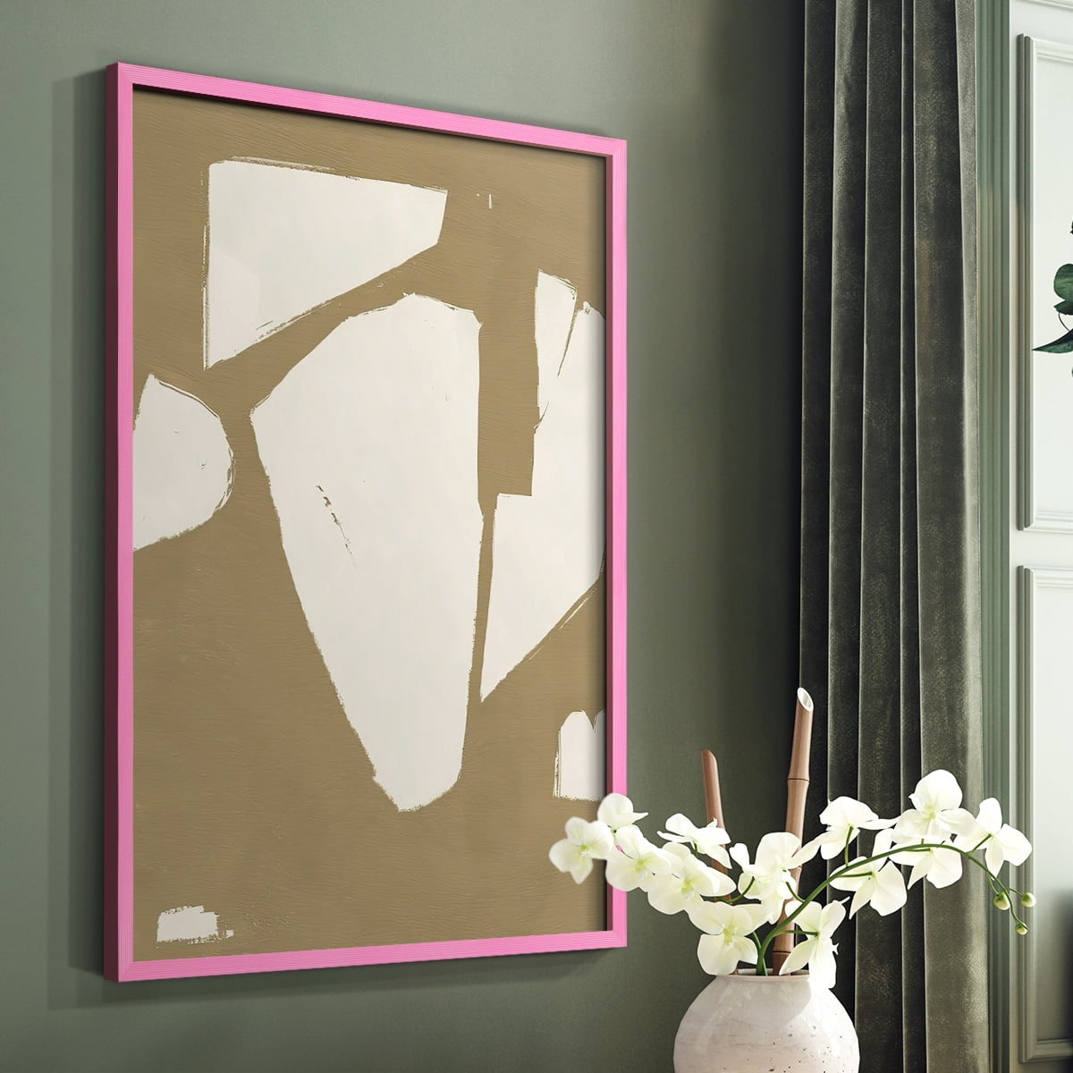 Chunky Abstract III Framed Print in Pink Solid Wood Framed Print No Nail Hanging