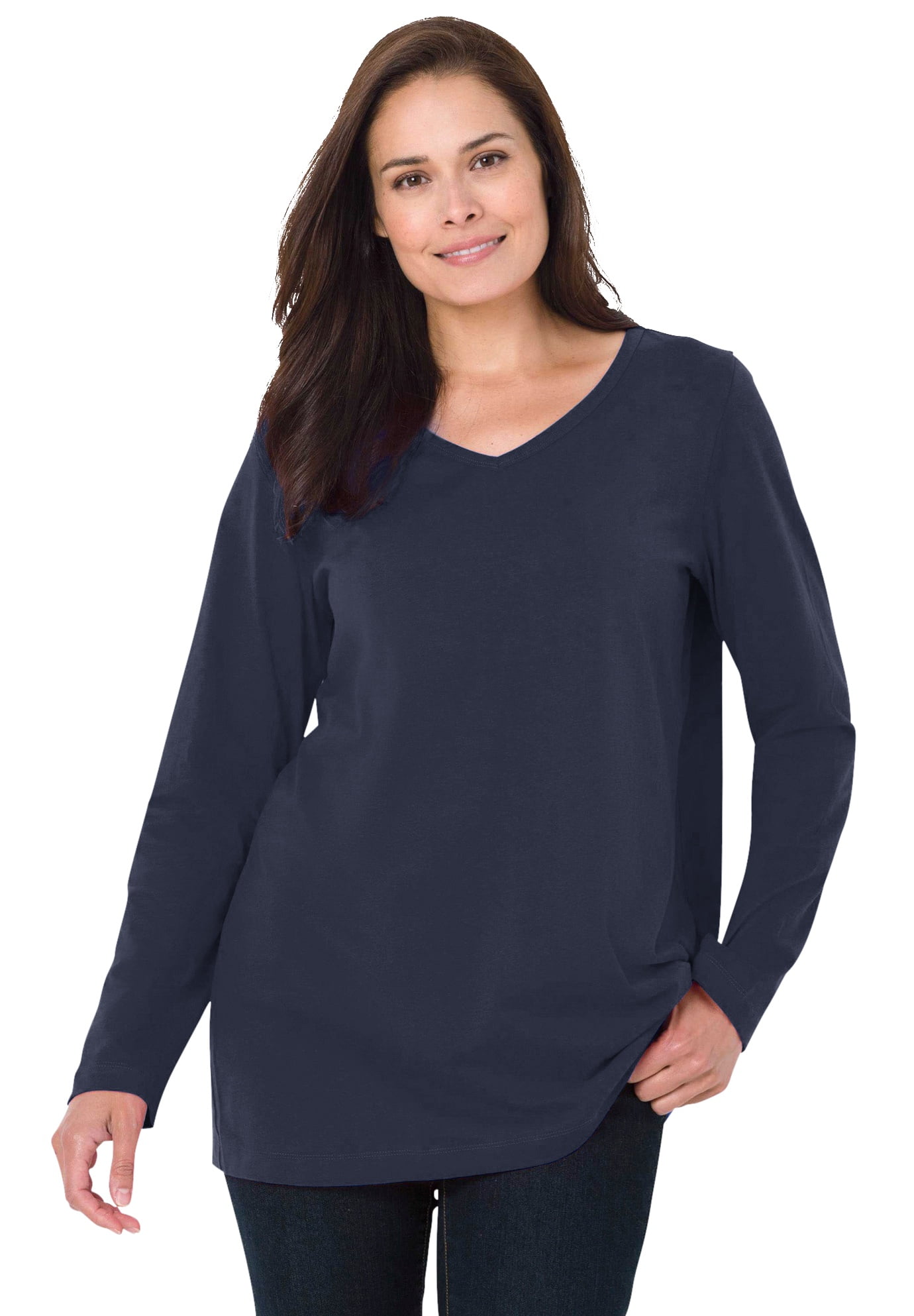 Woman Within - Woman Within Women's Plus Size Perfect Long-Sleeve V ...