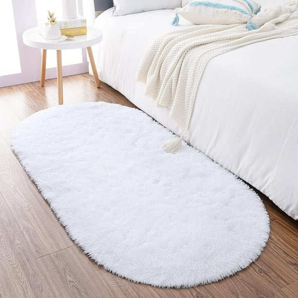 Alfombra Noahas, 61 x 152 cm, ovalada, blanca, antideslizante y suave