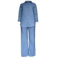 thumbnail image 3 of 2 Piece Cotton Linen Outfits Womens Lapel Collar Button Down Shirt Baggy Wide Leg Pants Sets with Pockets Loungewear (L, Blue-new), 3 of 5