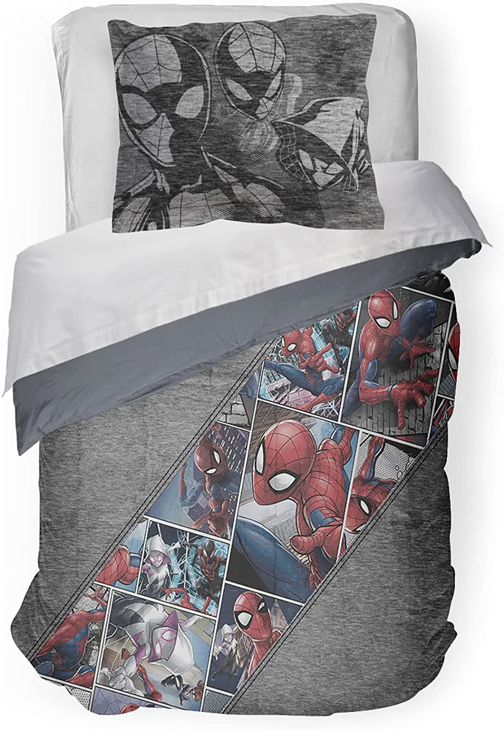 Super Soft Kids Reversible Bedding Fade Resistant Polyester Microfiber Fill Jay Franco Marvel Spiderman Spidey Crawl Twin Comforter Official Marvel Product 