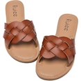 thumbnail image 3 of Women's Flat Slides Sandals, Round Open Toe Slip On Strapy Flip Flop Thong Summer Beach Shoes for Women 22007 Brown size8, 3 of 5