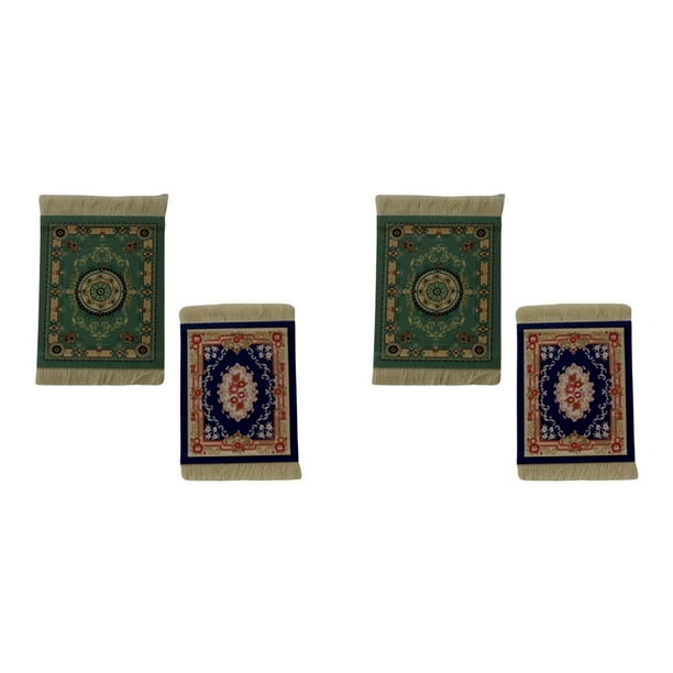4X Mini Posavasos de Tejido Persa con de Alfombra, Tecnología de Decoración para Mesa de Comedor, Azul y Verde