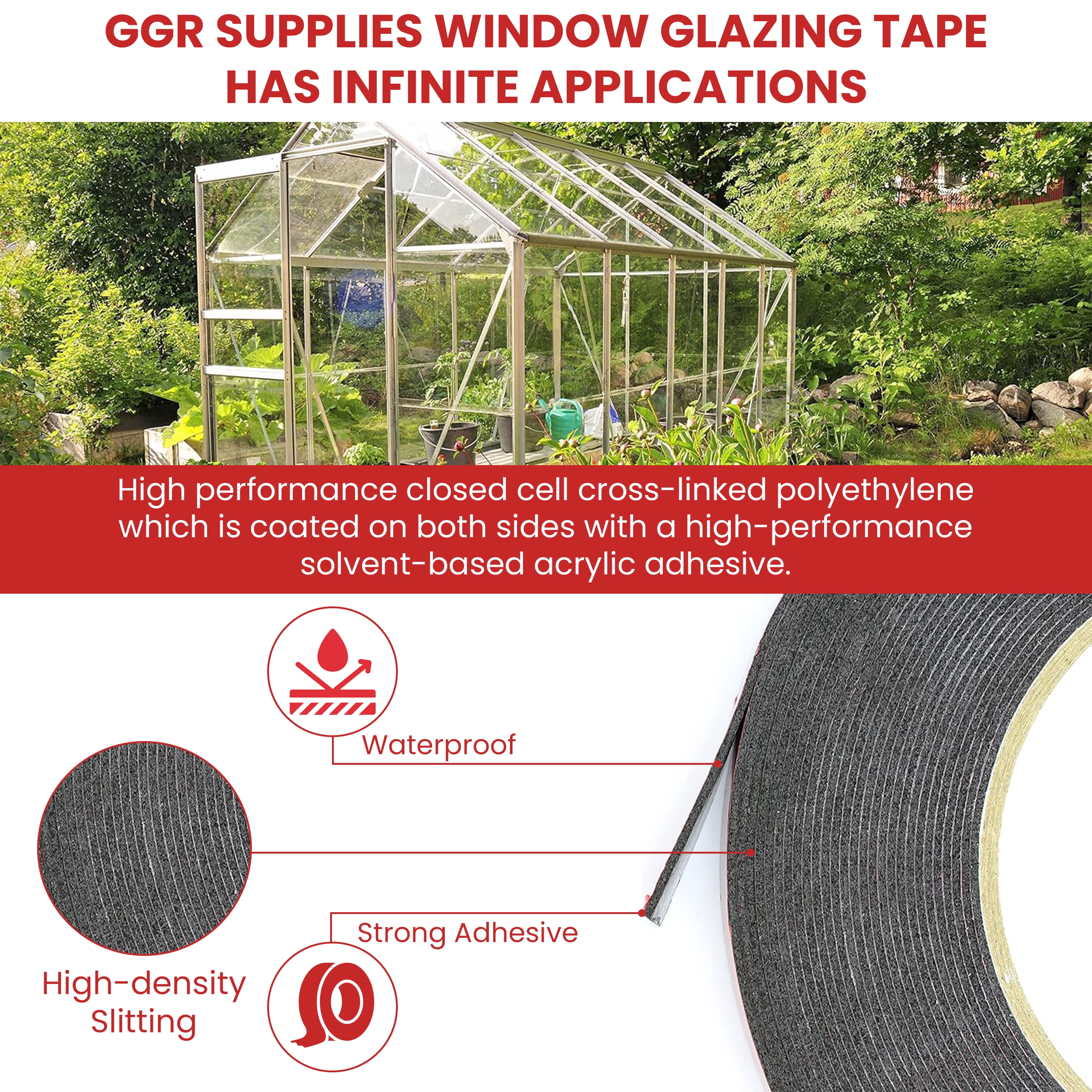 T.R.U. DC-PEF06P White Double Coated Window Glazing Tape: 1/16 in. thick x 1/2 in. wide x 150 ft.