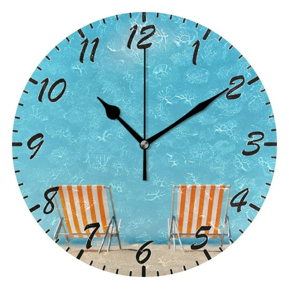 Wall Clock 10 Inch Battery Operated Clocks Living Room Decor, Silent Non-Ticking for Living Room Home Kitchen office Clock Beach Chairs