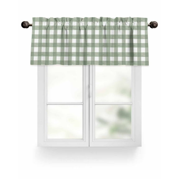 Sage Green Valances for Windows Buffalo Plaid Valance Rod Pocket Light Filtering Short Window Treatments Curtains for Kitchen Bathroom Living Room Bedroom, 1 Panel, 54 x 18 Inch