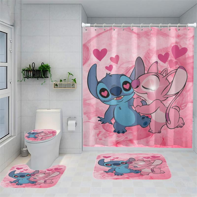 Lheaggik Cute Cartoon 4 Pcs Bathroom Sets with Shower Curtain and Rugs, Waterproof Polyester Shower Curtain Sets with Hooks