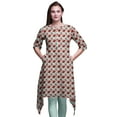 thumbnail image 1 of Bimba Kurti Asymétrique à Imprimé Floral Feuilles Vertes et Pivoines pour Femmes Robe d'Été Indienne Tunique Petit, 1 of 6