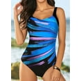thumbnail image 5 of Eytino One Piece Swimsuit Women Color Block Print Swimsuits Criss-Cross Back V Neck Bathing Suits Athletic Padded Athletic Training Swimwear Blue XL Female, 5 of 6