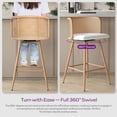thumbnail image 5 of LAZZO Swivel Bar Stools Set of 2, 26” Counter Height Mid-Century Modern Stools with Natural Rattan Woven Back & Faux Leather Seat, White, 5 of 8