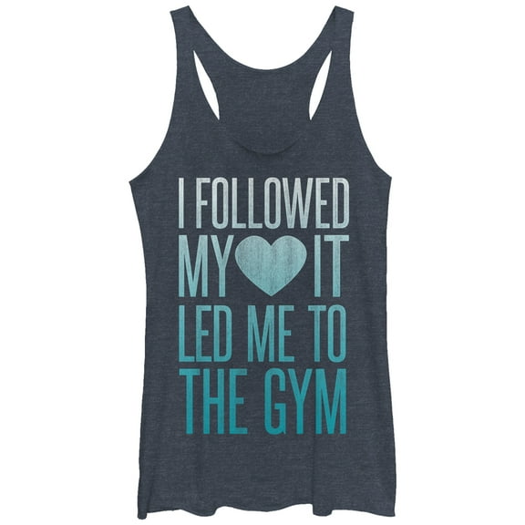 Women's CHIN UP I Followed My Heart to the Gym Racerback Tank Top Navy Blue Heather Large