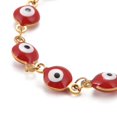 thumbnail image 2 of 10pc Enamel Oval with Evil Eye Link Chains Bracelet, PVD Vacuum Plating 304 Stainless Steel Jewelry for Women, Golden, Red, 6-1/2 inch(16.5cm), 2 of 3