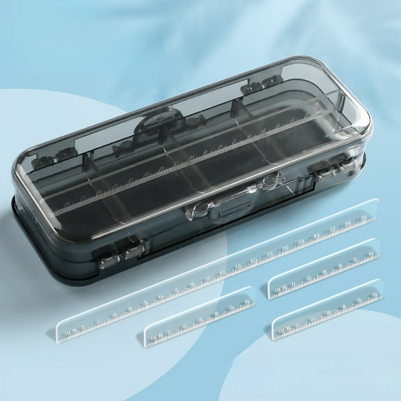 Transparent Double Layer Plastic Pencil Case with Lid, 4 Removable Ruler Inserts, Multi Lattice Design and Compartments for Pencils, Erasers, Clips, and Office Supplies Organizer Storage Box
