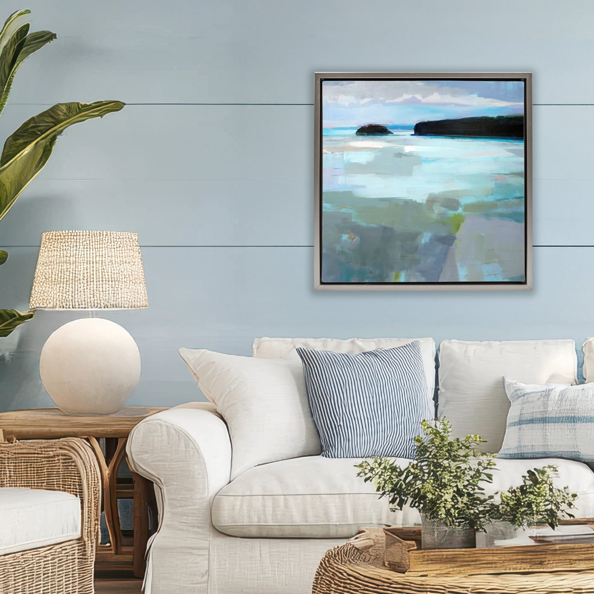 Stupell Industries Freeport Maine Abstraction Gray Framed Floater Canvas Wall Art, design by Kathleen Robbins