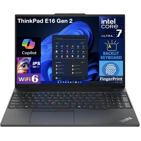 Lenovo ThinkPad E16 Gen 2 Business Laptop 16.0in IPS FHD Display (Intel Core Ultra 7 155U, 32GB DDR5, 512GB PCIe SSD, Intel Graphics, Backlit KB, Fingerprint, Thunderbolt 4, WiFi 6, Win 11 Home)