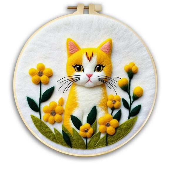 Cat Plants Needle Felting Set, Beginner Felt Painting Set, With Wool Felt Painting Set, Decorative Frame, Suitable for Home Decoration